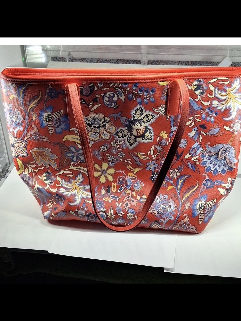 Talbots Floral Print Red Tote Bag - Women's Shoulder Bag. Medium..